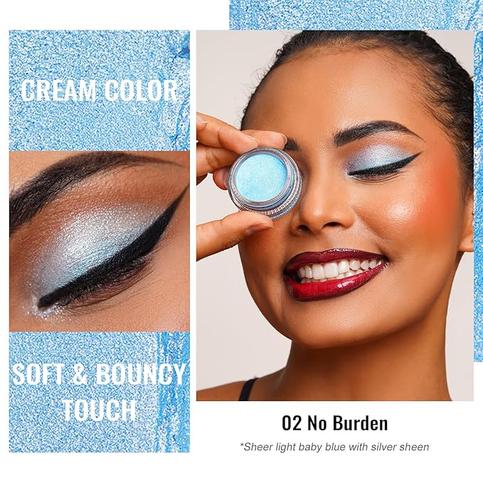 Oulac Cream Eyeshadow also for Highlighter Large Capacity Highly Pigmented Eye Shadow Waterproof &Long Lasting with Moisturizing Formula, Shimmer Glitter Eye Makeup. 6g 01+02