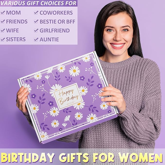 Birthday Gifts for Women Friendship, Unique Happy Birthday Gifts Basket for Mom Her Best Friend Sister Wife Girlfriend Coworker Teacher, Luxury Self Care Box Lavender Relaxing Spa Gifts Set w/ Blanket