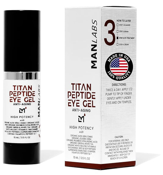 Titan Peptide Cooling Eye Gel – Mens Eye Cream – Anti-Aging Bags & Dark Circle – Eye Bags Treatment for Men – High Potency – Puffy Eyes Treatment for Men – Peptides, HA, DMAE, MSM – Unscented