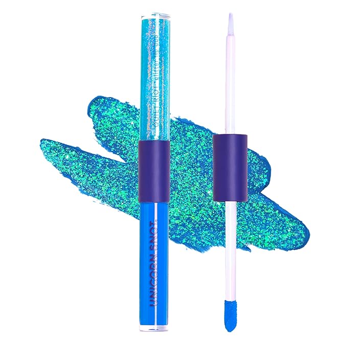 UNICORN SNOT Quiet Riot™ Plastic-Free Glitter Lip Duo | 2-in-1 Set w/Matte Lipstick & Sparkly Glitter Lip Gloss | Halloween Costume Makeup | 0.15oz Blue Lipstick & 0.16oz Gloss (Dream)