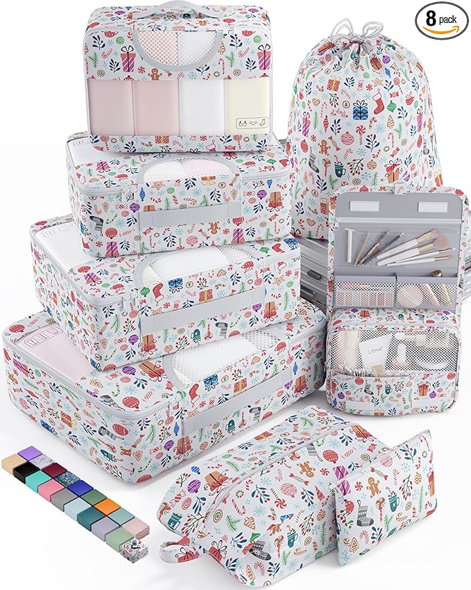 Veken 8 Set Packing Cubes for Travel Kids, Beach Vacation Essentials Accessories for Cruise Ship, Suitcase Organizer Bags for Luggage with Hanging Toiletry & Shoe Bag, Birthday Gifts for Women Mom Her