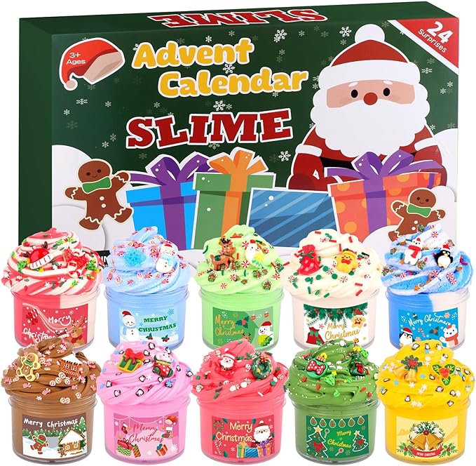 Slime Advent Calendar 2025 - Christmas Countdown Calendar 24 Days of Slime Gifts Kit for Girls Boys Kids Toddlers Teens 4-12 Years Old