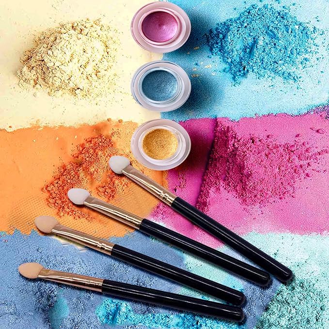 Eyeshadow Applicators Double Sided Sponge Tip Foam Reusable，20Pcs Professional Organic Long Handle Washable Makeup Eye Shadow Brush Set