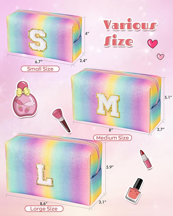Gifts for Little Girls Teen Girls, Preppy Toiletry Bag for Kids, Custom Rainbow Travel Makeup Bag, Birthday Gift for Daughter Granddaughter, Cute Trending Stuff, Sleepover Spa Kit (Medium)