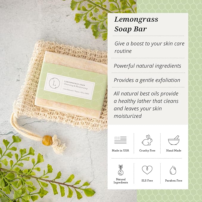 Lizush Lemongrass 6-Piece Spa Gift Set for Women - Relaxing Self-Care Basket, Luxury Handmade Body Care Items for Premium Relaxation - Happy Birthday - Handmade in The USA