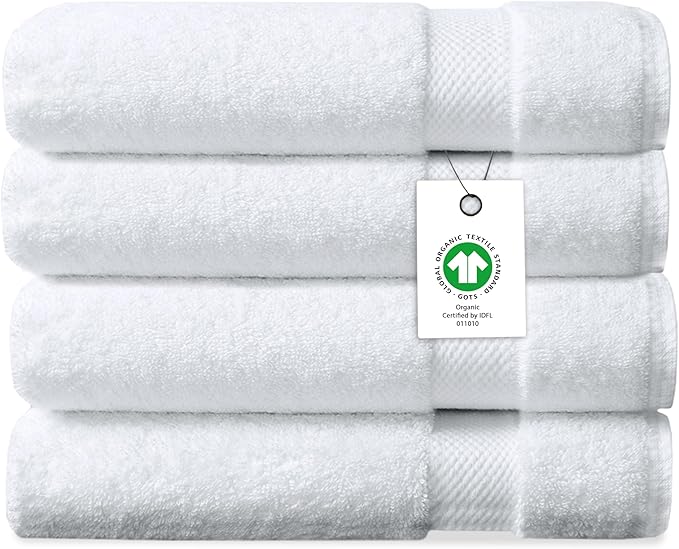 Delara Organic Cotton Luxuriously Plush Bath Sheet Pack of 4 | GOTS & OEKO-TEX Certified | Premium Hotel Quality Towels | Feather Touch Technology|650 GSM Long Staple|Soft, Quick Dry & Ultra-Absorbent