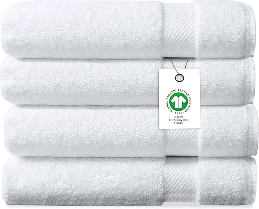 Delara Organic Cotton Luxuriously Plush Bath Sheet Pack of 4 | GOTS & OEKO-TEX Certified | Premium Hotel Quality Towels | Feather Touch Technology|650 GSM Long Staple|Soft, Quick Dry & Ultra-Absorbent