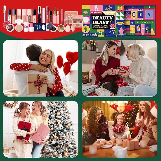 Beauty Advent Calendar, 24 Days Christmas Countdown Calendar Makeup Kit, All-in-One Professional Christmas Cosmetic Gift Set for Women, Holiday Cosmetic Surprise Starter Makeup Set for Gifts