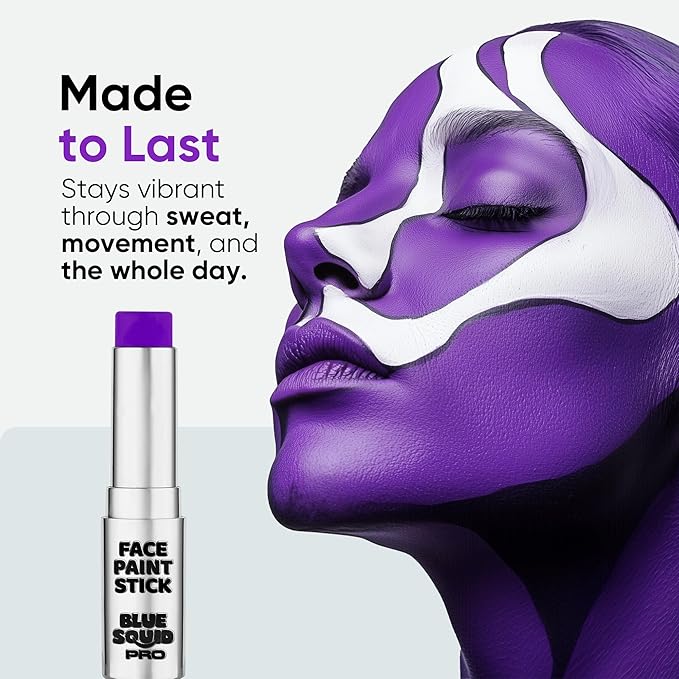 Blue Squid PRO Purple Face Paint Stick - Waterproof Body Paint for Adults & Kids Colored Eye Black Baseball, Eyeblack Softball -Hypoallergenic Twist-Up Non-Toxic Makeup Stick for Cosplay, Sports & SFX