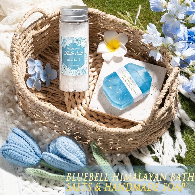 Birthday Gifts for Women Self Care Set Get Well Soon Gift Baskets, Relaxing Bluebell Spa Gift Basket Care Package for Women, Unique Xmas Gifts for Mom Her Girlfriend Sister Friend Wife Grandma