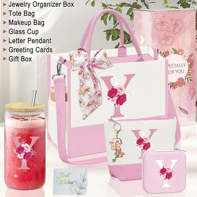 Gifts for Women,Initial Canvas Tote Bag,Personalized Gift for Woman,Monogrammed Gifts for Women,Initial Makeup Bag,Birthday Gift for Mom,present for Niece Sister-Y