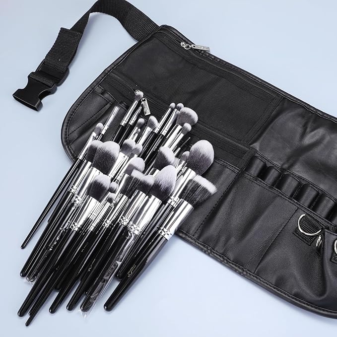 MSQ Makeup Brushes Set 29pcs Professional Cosmetics Brushes with Belt Waist Makeup Bag (Foundation, Powder, Creams, Liquids & Eye Brushes) for Women/Girls/Artists/Holiday gifts/travel
