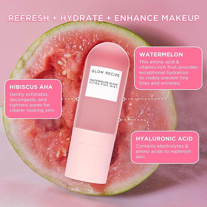 Glow Recipe Dewy Babies Travel Skincare Set - Plum Plump Hyaluronic Acid Serum + Dewy Flush Tinted Blush Drops + Pink Juice Face Moisturizer + Bronzing Hue Drops + Ultra Fine Facial Mist (5 Count)