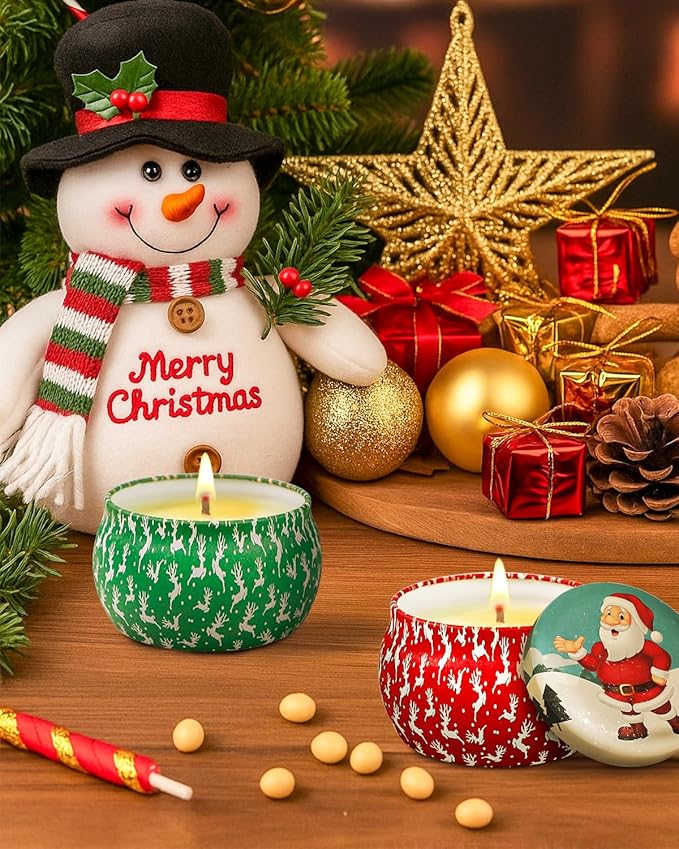 Christmas Candle Gift Set for Women, 4 Pack Long Lasting Soy Wax Candles with Lavender, Cookie, Fir & Cinnamon Apple Scents, Aromatherapy Candles for Home, Perfect Holiday Gifts