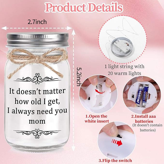 Gifts for Mom, Mom Birthday Gifts, Mothers Day Gift, Christmas Gift for Mama, Mason Jar Light for Mother