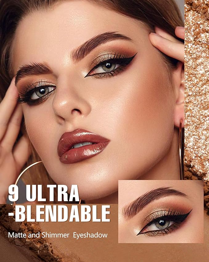 MAKI YIKA Brown Eyeshadows Palette Nude Eye Shadow 9Color, Naked Eyeshadow Matte Shimmer Glitter Eye Shade Long Lasting Pigmented Eye Makeup - Brown