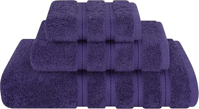 American Soft Linen Premium 3 Piece Towel Set, 1 Bath Towel 1 Hand Towel 1 Washcloth, 600 GSM 100% Cotton Turkish Towels for Bathroom, Purple Towel Set