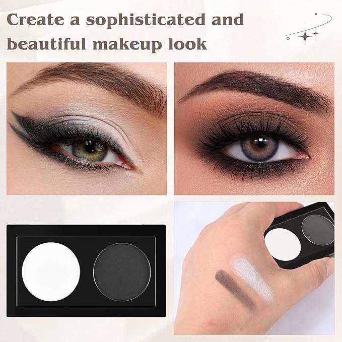 Duo Eye Shadow Powder，White&Black Matte Eyeshadow Makeup Palette，Neutral Shades Eyeshadow Palette for Woman Daily Eyes Looks，Highly Pigmented，Smooth, Blendable，sombras de ojos, Cruelty-Free 06