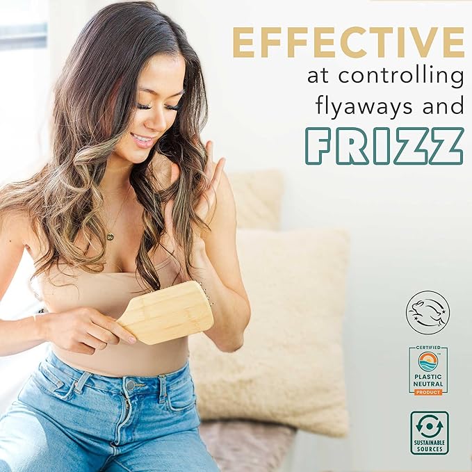 Beauty by Earth Boar Bristle Brush - Premium Paddle Brush for Fine, Thick, and Thinning Hair for Men and Women