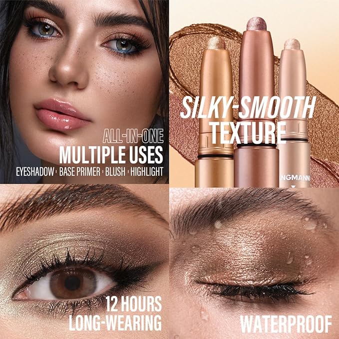 Jolilab Eyeshadow Stick, 2 Colors Matte Professional Bright-Colored Contouring and Highlight Stick, Cream Waterproof Long Lasting High Pigmented Eye Shadow.