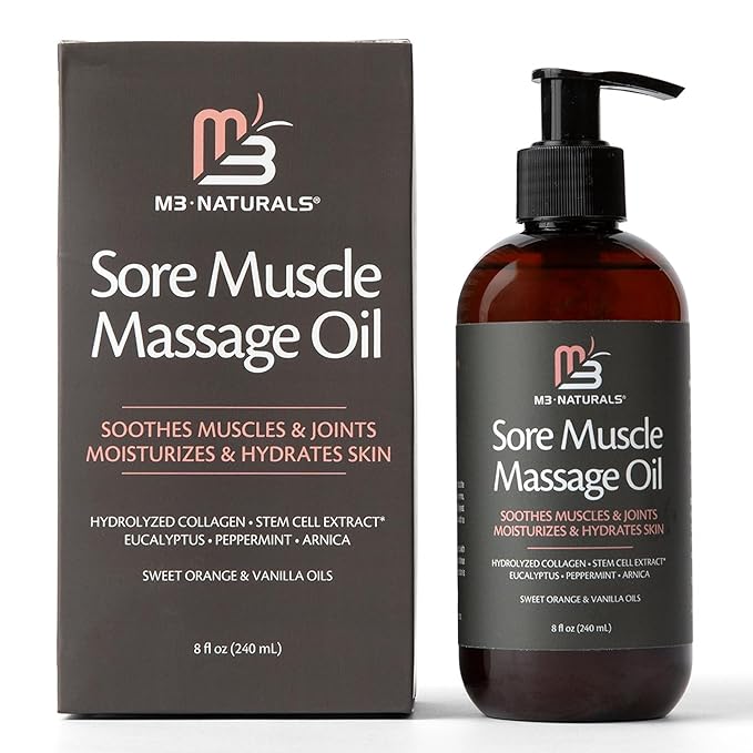 Arnica Sore Muscle Massage Oil with Collagen, Stem Cells, and Menthol, Anti-Cellulite Therapy for Full Body, Fast-Absorbing Multipurpose Treatment, 8 fl oz by M3 Naturals