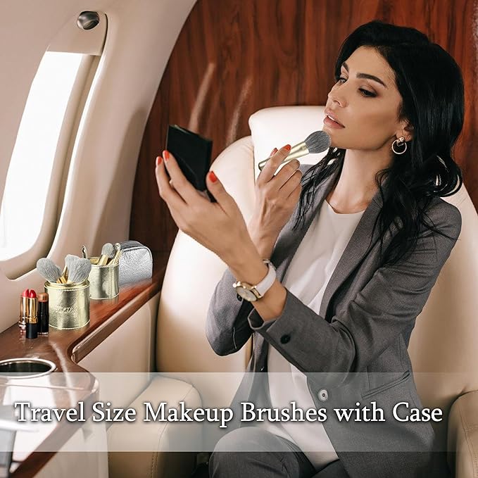 Jilier Travel Makeup Brush Set, 14 pcs Mini Makeup Brushes for Foundation, Powder, Eyeshadow, Highlight, Contour, Blush & Concealer, Small Makeup Brush Set Purse Size with Case