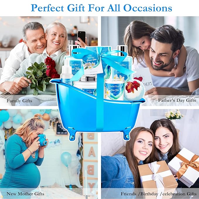 Fathers Day Gifts for Men for Dad Spa kit Gifts for Her or Him Birthday Gifts for Women, Luxury Home Spa Kit, 8pcs Bath Gift Set Ocean & Vanilla, Gift Baskets for Women Unique Mother's Day Gifts