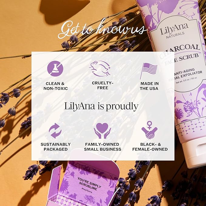 LilyAna Naturals Charcoal Face Scrub - Facial Exfoliator - Microdermabrasion Scrub - Facial Skin Care Products for Women and Men - Lavender and Tea Tree Oil - 3oz