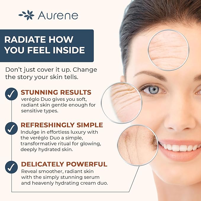 Véraglo Simply Stunning Skincare Set, Retinol Face Serum and Hydrating Cream, Anti-Aging Brightening Moisturizer with Hyaluronic Acid and Collagen for Wrinkles, Fine Lines and Dark Circles