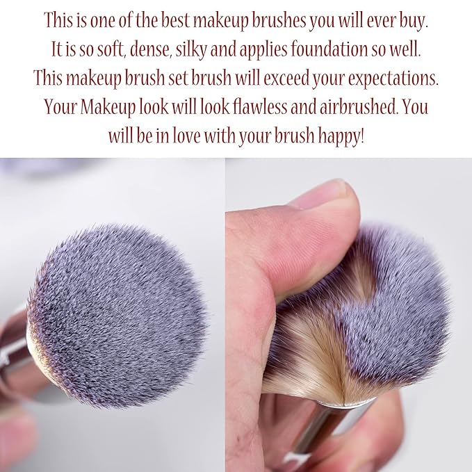 Bueart Design Essential Makeup Brushes set With Travel Retractable Powder Brush vegan Hair for Foundation concealer eyeshadow face Contour Brush (10Pcs Pearl Black)