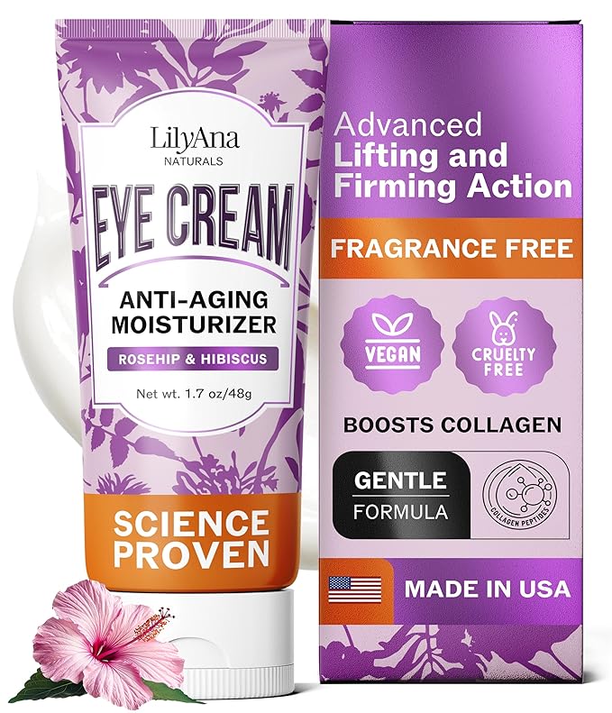 LilyAna Naturals Eye Cream for Dark Circles and Puffiness, Under Eye Cream for Wrinkles and Bags, Anti Aging - helps Improve Dryness; for Sensitive Skin - 1.7 oz - Made in USA