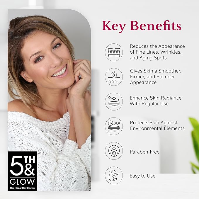 5th & Glow Glowic Anti-Aging Serum for Women – Antioxidant Serum for Face - Contains Hyaluronic Acid and Vitamin C – Reduces the Appearance of Dark Spots, Fine Lines, and Wrinkles, 1 oz