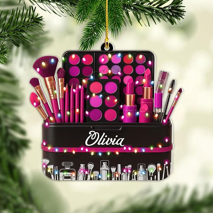 Personalized Makeup Tools Christmas Ornament 2025, Makeup Box Christmas Ornament Gift for Makeup Artist, Christmas Tree Decor for Makeup Shop, Gift for New Makeup Coworkers (Makeup 10)
