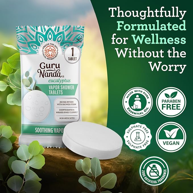 GuruNanda Eucalyptus Vapor Shower Tablets, Clean-Dissolving Aromatherapy Shower Steamers with Eucalyptus & Menthol, Promotes Relaxation, Ideal for Gifting, 30 Count