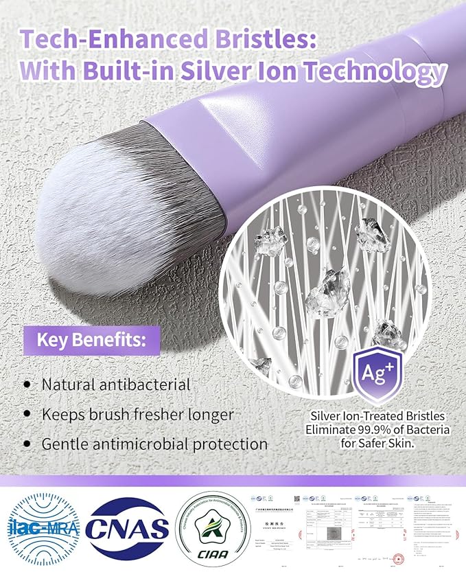 Foundation Brush, EIGSHOW Pro Slanted Foundation Brushes with Silver Ion Bristle - Kabuki Brush for Powder Liquid Cream Buffing Blending (F625P)