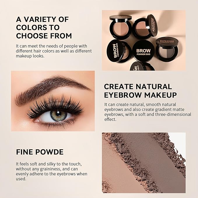 MAEPEOR Brow Powder Duo 6 Colors Natural Smooth Eyebrow Powder Professional Brow Contour Palette for Filler Defined & Sculpt (05 Ebony)