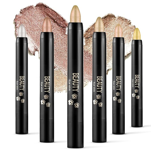 Boobeen 6PCS Cream Eyeshadow Stick Waterproof Pencil Crayon Eye Brightener Shimmer Pen Create Glitter Makeup, Easy to Use