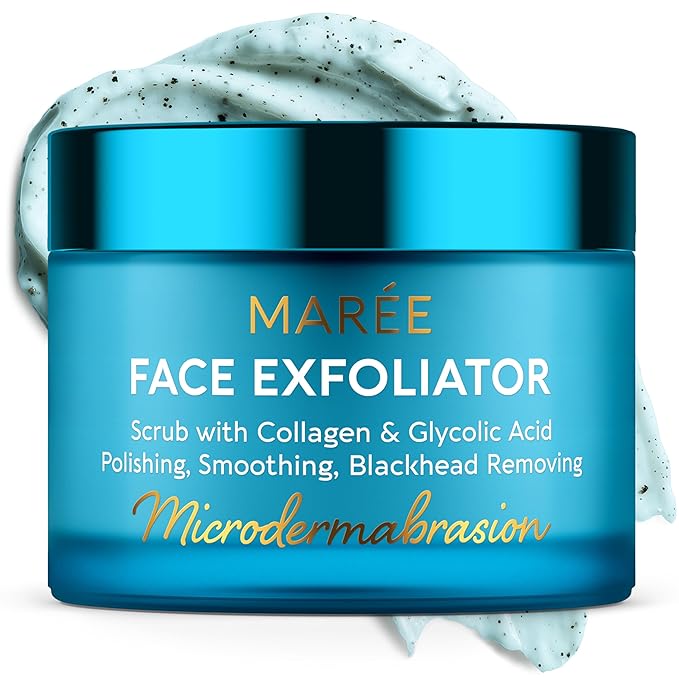 MAREE Face Exfoliator — Microdermabrasion Facial Scrub & Exfoliating Face Wash for Women — Collagen & Glycolic Acid — Gentle Scrub and Exfoliant — Men Exfoliating Scrubber — Exfoliante Facial Cleanser
