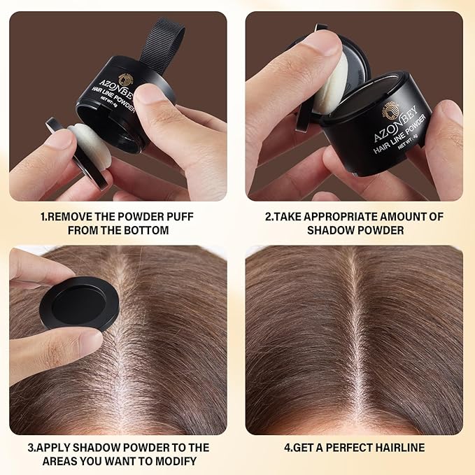 Root Touch Up Sets,Hairline Powder for Women Cover Up- Hairline Concealer for Thin and Thinning Hair, Water & Sweat Resistant,Contain Azonbey Makeup Brush (Med Brown, Med-Makeup Brush)