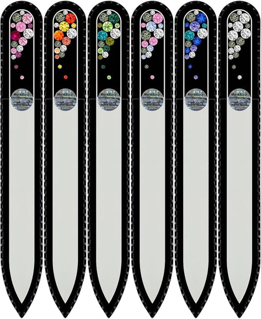 Mont Bleu Gift Set of 5 + 1 Free Czech Glass Nail Files Hand Decorated with Crystals - Gifts for her - Handmade Gift - Czech Tempered Glass - Best Crystal Nail Files for Natural Nails