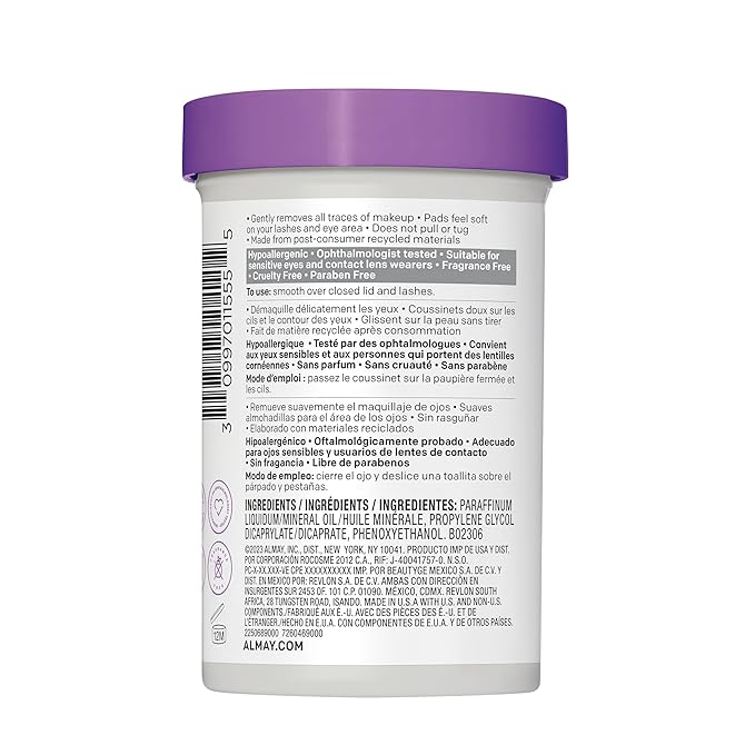 Almay Biodegradable Makeup Remover Pads, Longwear & Waterproof, Hypoallergenic, Fragrance-Free, Dermatologist & Ophthalmologist Tested, 120 count