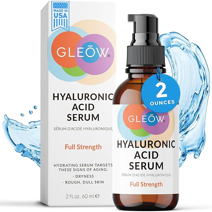 GLEOW New 2024 Pure Hyaluronic Acid Serum for Face - Hydrating Serum for Women - Hyaluronic Acid Pure Face Serum for Women - Face Serum for Dry Skin with Dark Spots 2oz