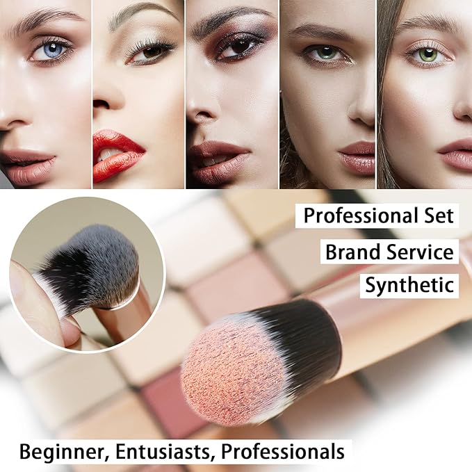 ZOREYA Makeup Brush Set - 15 Pcs Premium Synthetic Foundation Concealers Eye Shadows Make Up Brush,Eyeliner Brushes(RoseGold)