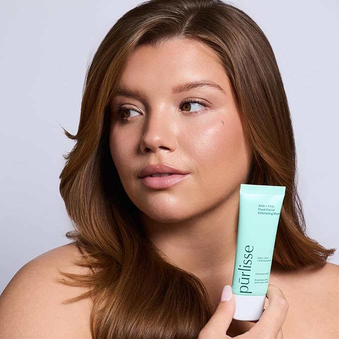 pürlisse AHA & PHA Flash Facial Exfoliant - Gentle Brightening Mask to Help Gently Refine Texture, Clear Pores & Even Skin Tone - Enriched with Fruit Enzymes to Support Skin Barrier (1.7 oz)