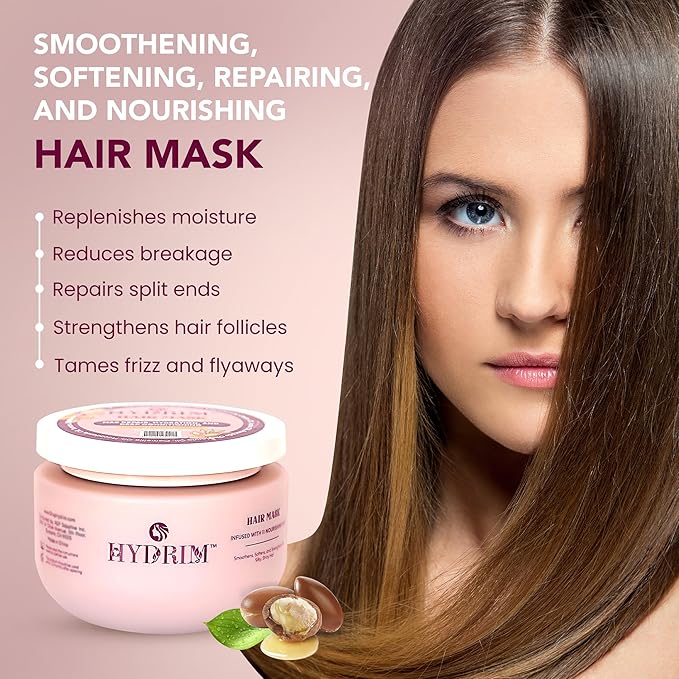 Hydrim™ Botanical Hydrating Hair Mask for Damaged Hair – Max Repair & Deep Hair Conditioner – Hair Moisturizer, Infused with Argan Oil Plus 10 More Nourishing Oils – Fresh Floral Aroma, 8.45 fl oz