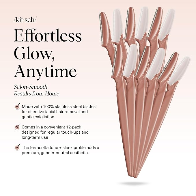 Kitsch Dermaplane Razor for Women Face – Face Razors for Women & Men, Eyebrow Trimmer & Face Shaver – Exfoliating Facial Razor & Skin Care Tool for Smoother Skin - Terracotta, 12 pcs