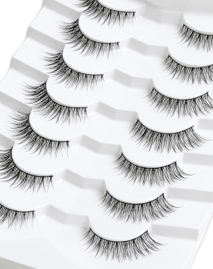 Onlyall Natural Lashes Wispy Lashes Natural Look False Eyelashes Natural Flared Eyelashes False Eye Lashes Soft Fluffy Lashes 7 Pairs D9 Natural Foxy-12mm
