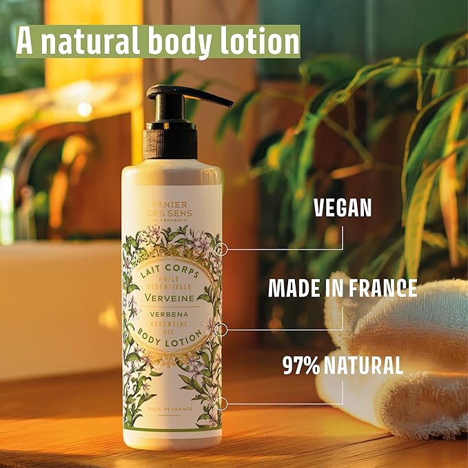 Panier des Sens – Verbena Hand & Body Lotion for Dry Skin - Hydrating Body Cream for Women - Nourishing Fluid Body Moisturizer Shea Butter & Olive Oil - 97% Natural Ingredients Body Care - 8.45 Floz