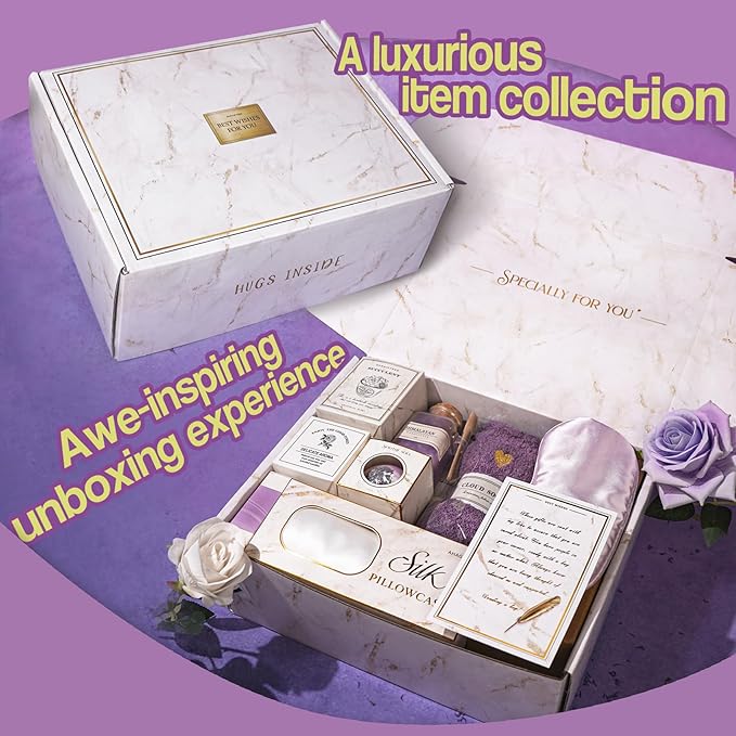 Gift Baskets For Women,12PC Birthday Gifts,Thinking Of you Gifts for Women,Care Package,Grief,Sympathy,thank you,Condolences (Purple)