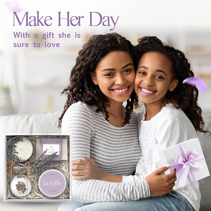 Lavender Spa Gift Set & Basket for Women – Relaxing Self Care Package with Candle, Bath Bomb, Soap & Scrub – Birthday, Thank You, Christmas, Housewarming, Bridal Shower, Get Well Soon Gifts